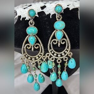 Barse large Turquoise Dangle Earrings Sterling Silver Dangle earrings Thai